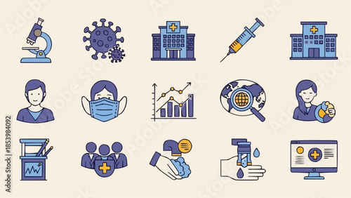 Medical and Healthcare Icons Set for Science and Technology.