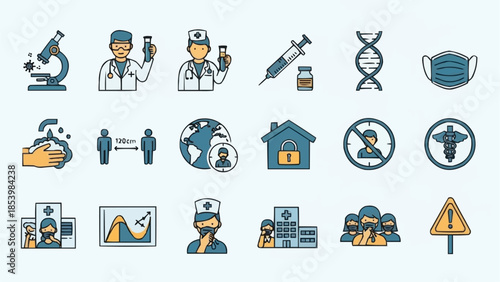 Medical and Healthcare Icons Representing Health and Safety Measures.
