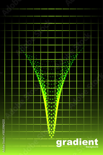 Big Data Filtering Funnel Concept Green Particle Dispersion Poster Background with Grid, Vector Illustration