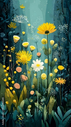 grunge floral background with flowers