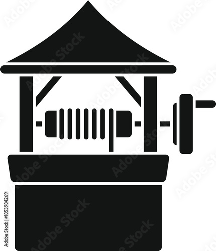Simple water well icon featuring a crank and roof, symbolizing access to fresh water