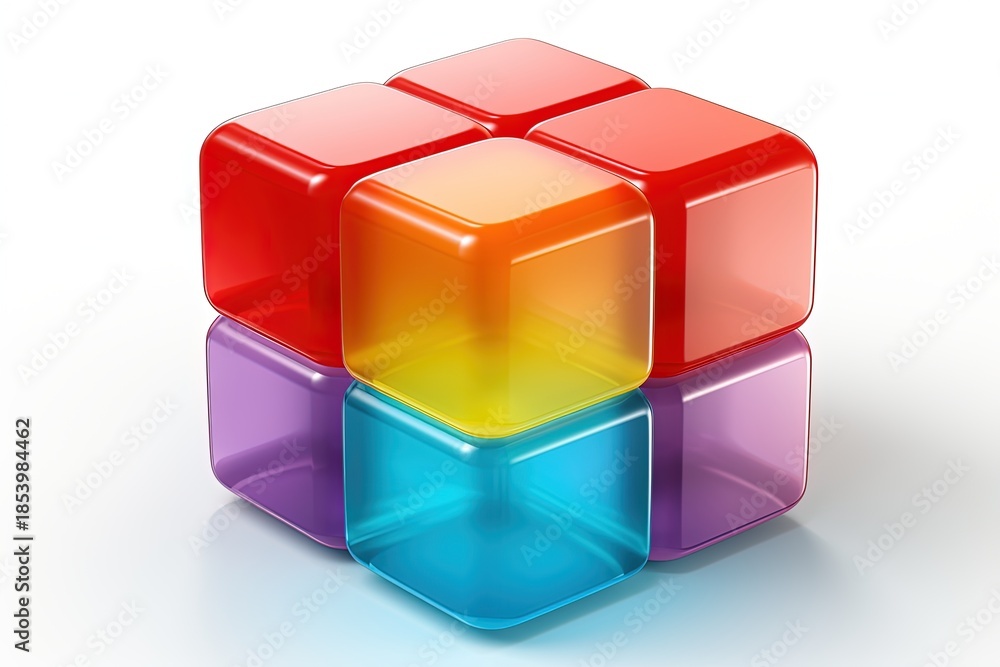 Fototapeta premium colouful transparent cubes stacked on white background
