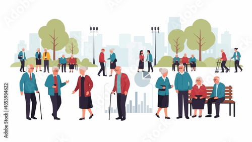 Diverse group of elderly people enjoying a day outdoors.