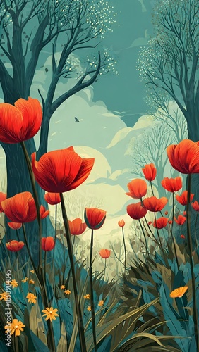 field of red poppies