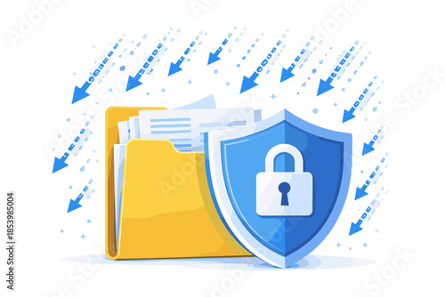 Data protection concept with secure folder and shield lock