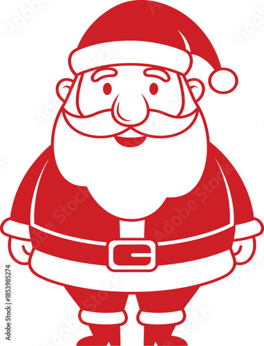 A cheerful cartoon santa claus in a red and white outfit smiling