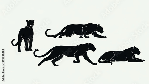 Black Leopard Silhouette Vector Showing Standing Crawling Sprinting and Resting Poses