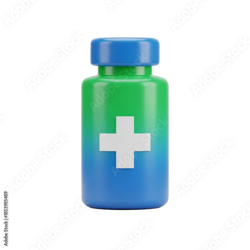 Medical bottle with a white cross symbol representing healthcare and medicine.