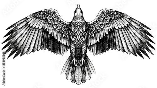 Vintage hand drawn eagle with spread wings illustration.