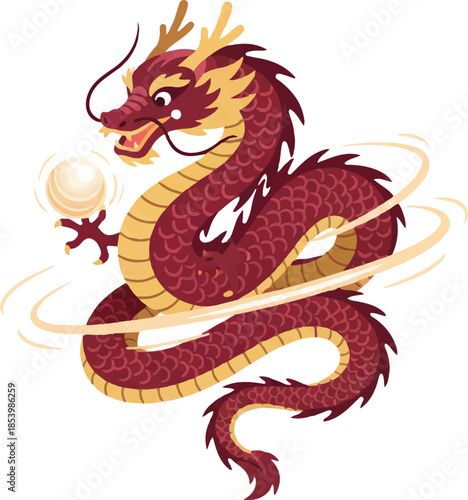 
EPS file short description:
Vector illustration of a traditional red Chinese dragon holding a glowing pearl.