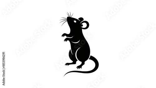 Stylized black rat silhouette standing on white background