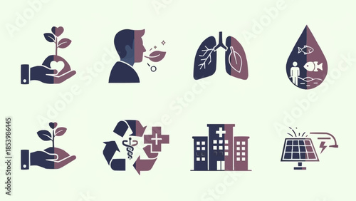 Collection of Icons Representing Health Environment and Technology.