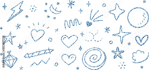 A collection of celestial and symbolic doodles on a white background