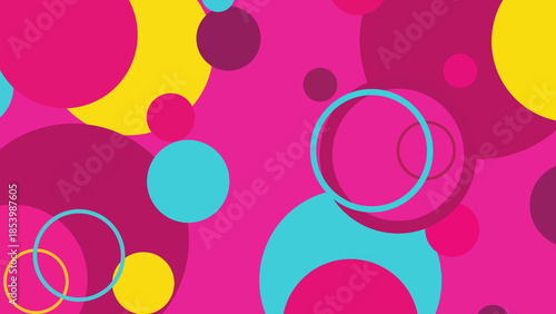 Retro geometric circles in magenta, yellow, and cyan with bold color contrast and a vintage abstract style
