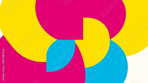 Bold geometric circles in magenta, yellow, and cyan with high-contrast color balance and a modern abstract style