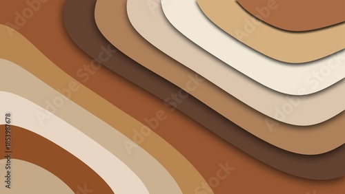 Flat layered shapes in tan, brown, and cream with a minimal modern abstract design and subtle depth