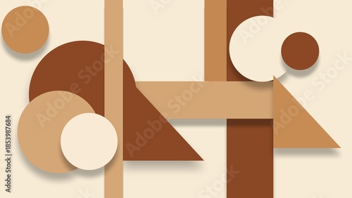 Flat layered shapes in tan, brown, and cream with clean minimal design and subtle abstract depth