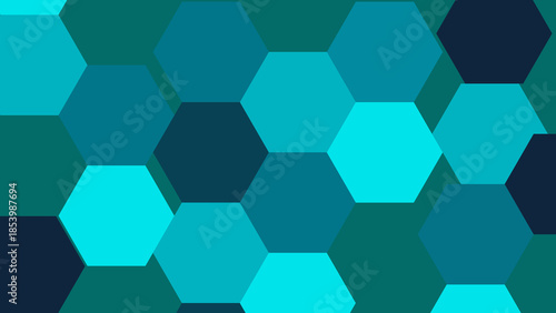 Hexagon pattern with smooth gradients in teal, navy, and cyan creating a modern geometric abstract background