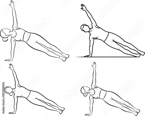 Four side plank fitness yoga exercise