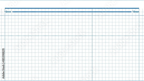 Aerial view of a grid paper layout with blue lines and margins on a white background
