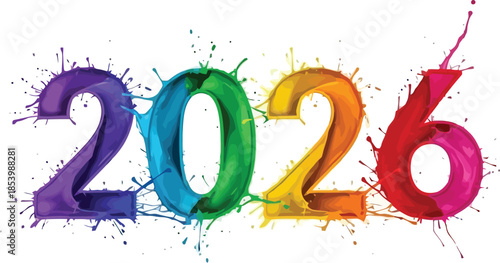 Colorful paint splash typography for the year 2026