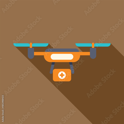 Orange drone transporting a first aid kit, providing rapid medical assistance in emergencies