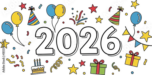 Colorful Twisted Balloon 2026 New Year Frame