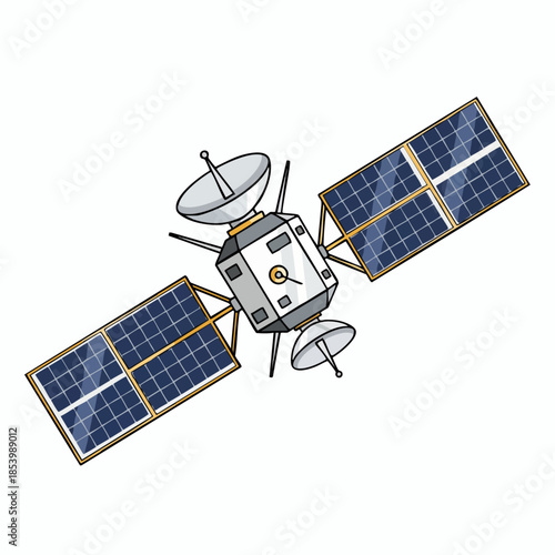 A cartoon illustration of an orbital satellite.