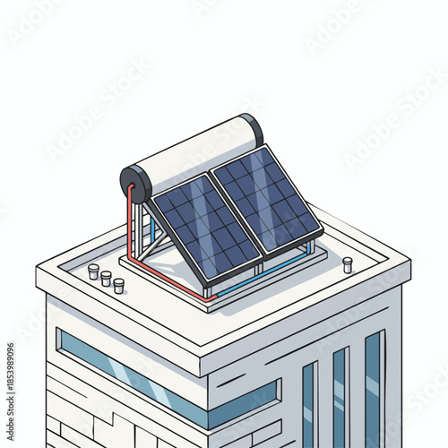 Building roof with solar water heating system.
