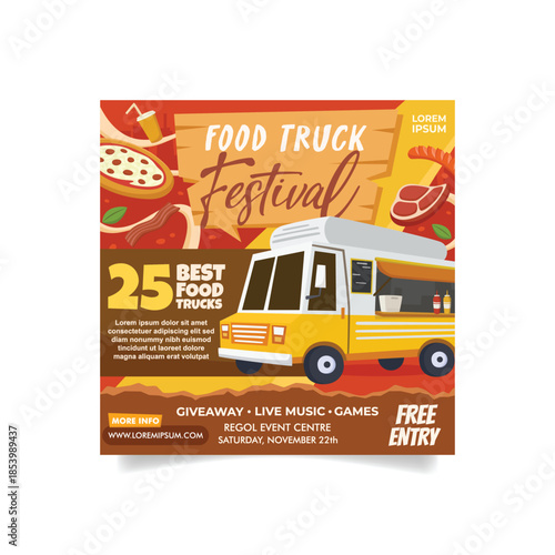 Food Truck Festival With Illustration and Elements