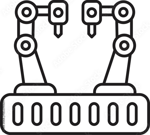Robotic arms performing a task on a production line, symbolizing automation, industry 4.0, and smart factory technologies