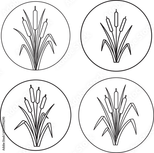 Cattails plants water reeds in circle art