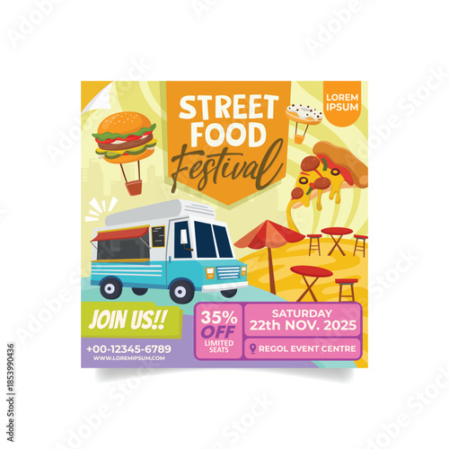 Street Food Festival With Illustration and Elements