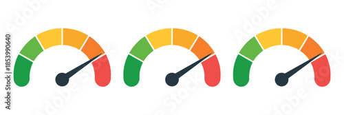 Risk meter, risk concept on speedometer gauge, scale showing low medium or high risk levels, minimum to maximum indicator, min max measurement, 