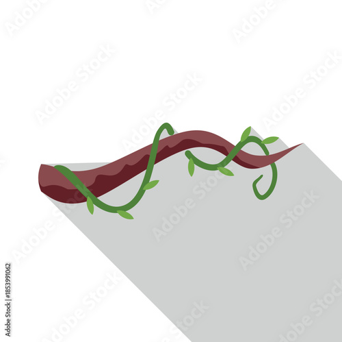 Tree branch with green leaves and twisting liana vine, casting a long shadow