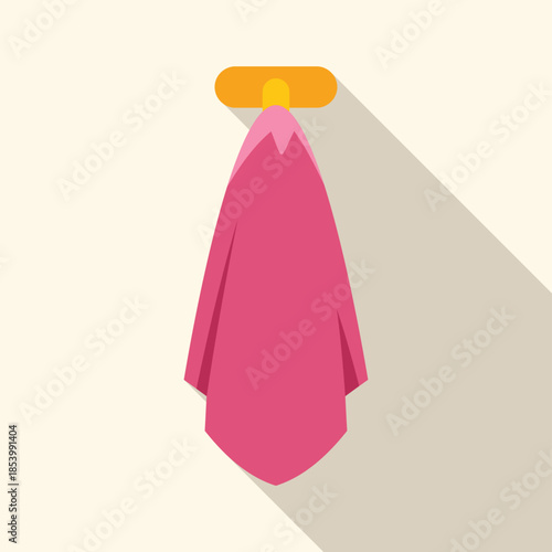 Clean pink towel hanging on a yellow hook, ready for use in bathroom or kitchen