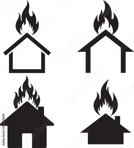 House with flame fire burn danger icon