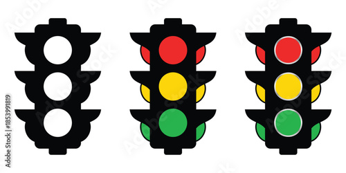 Traffic Light Icon Set, Red Yellow Green Stoplight Vector Illustration.
