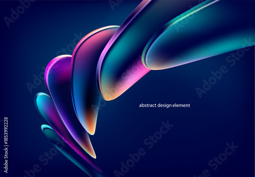 Abstract vector background of 3D glass circle and ovals. Transparent iridescent geometric shapes for poster and presentation design