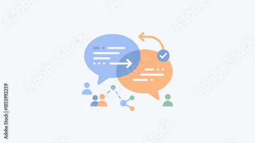 Two speech bubbles engaging in dialogue. Communication and feedback concept. Chat icon. Social media network. Business discussion. Message exchange. Flat vector illustration design