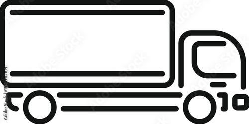 Simple black and white line art icon of a delivery truck moving fast, ideal for shipping and logistics concepts