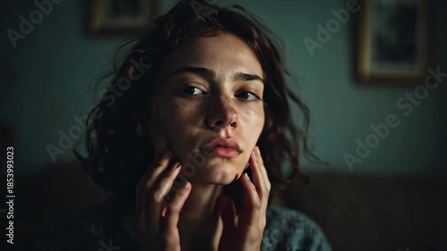 Young woman experiencing sadness and despair, tears on her face and emotional