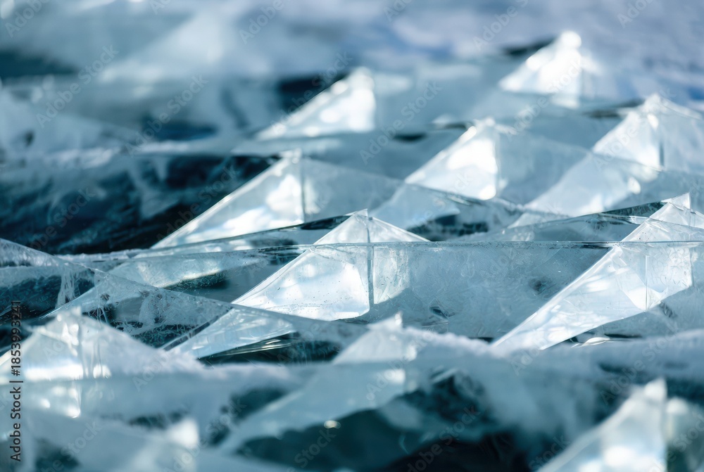Obraz premium Sharp broken ice shards in cold blue winter light