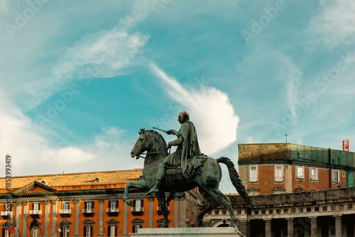 Naples, Italy: Equestrian Statue of Charles III in Piazza del Plebiscito