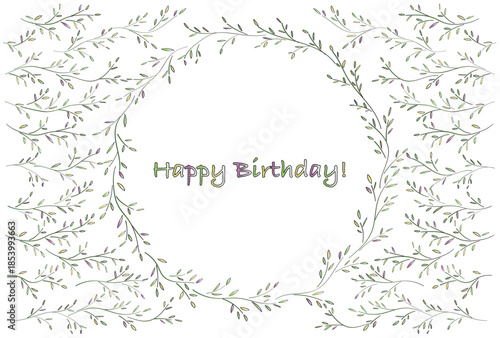 誕生日祝いのベクターイラスト(手書きの草木模様)