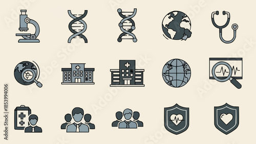 Medical and Science Icons Collection Representing Healthcare Research and Technology.