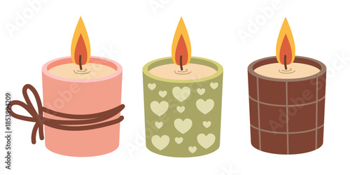 Flat candle set. Scented candle in a hygge style for home decor.