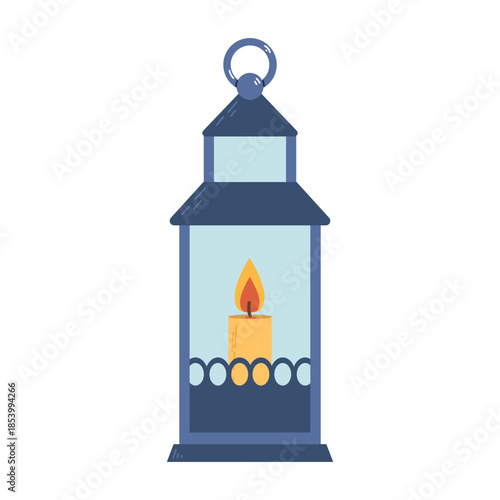 Blue festive lantern with candles. Flat style illustration.
