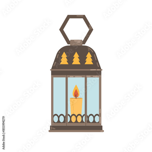Decorative holiday lantern with candle. Flat style illustration of a lighting element.