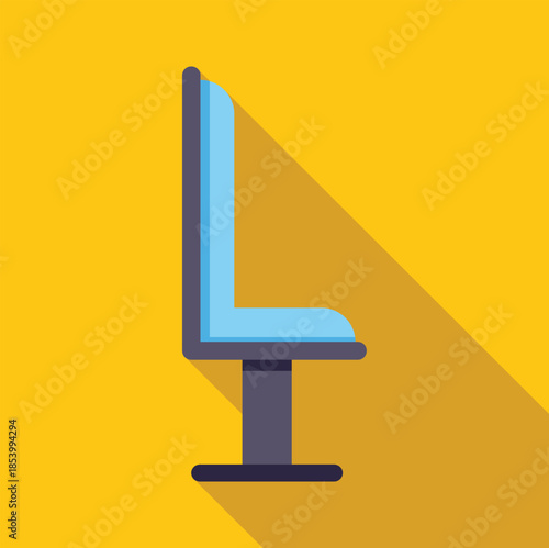 Simple icon of a blue waiting room chair casting a long shadow, ideal for representing waiting areas or public seating